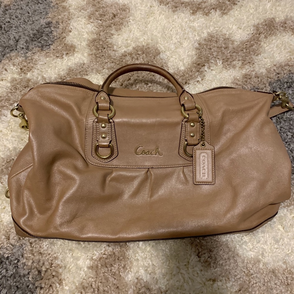 Shimmery tan leather Coach purse